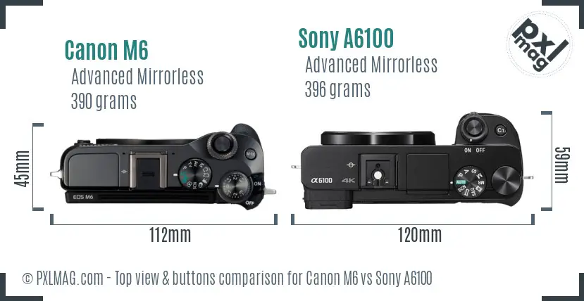 Canon M6 vs Sony A6100 top view buttons comparison