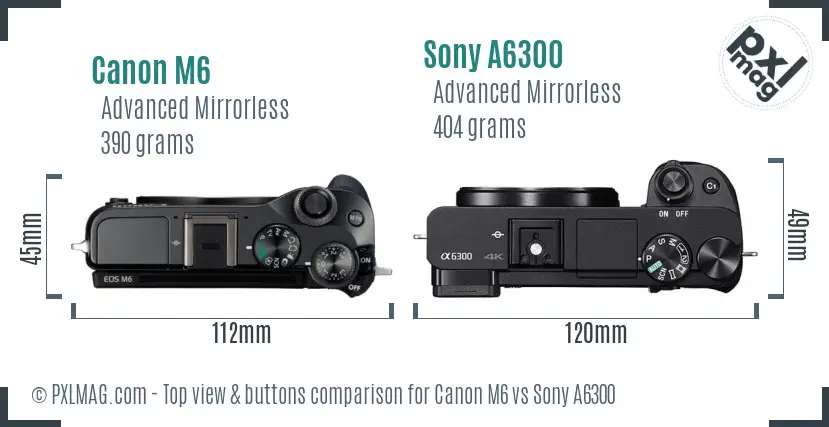 Canon M6 vs Sony A6300 top view buttons comparison