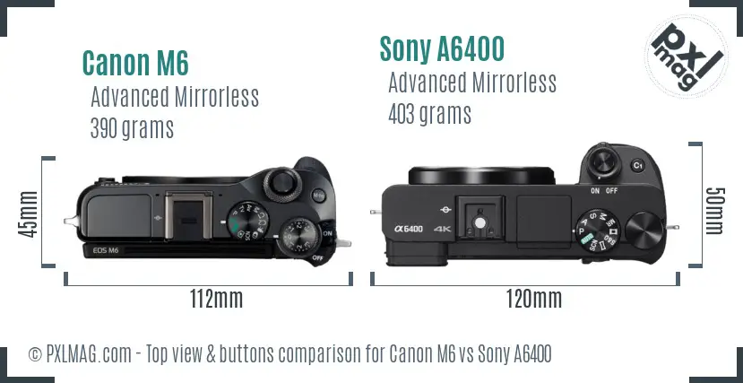 Canon M6 vs Sony A6400 top view buttons comparison