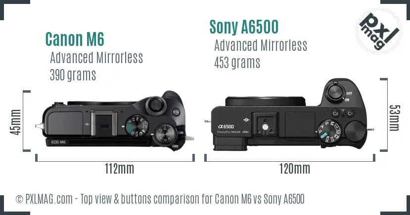 Canon M6 vs Sony A6500 top view buttons comparison