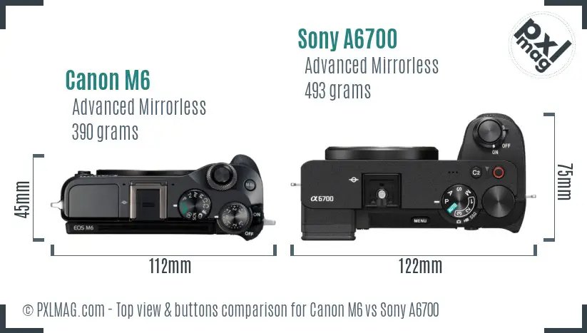 Canon M6 vs Sony A6700 top view buttons comparison
