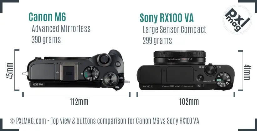 Canon M6 vs Sony RX100 VA top view buttons comparison