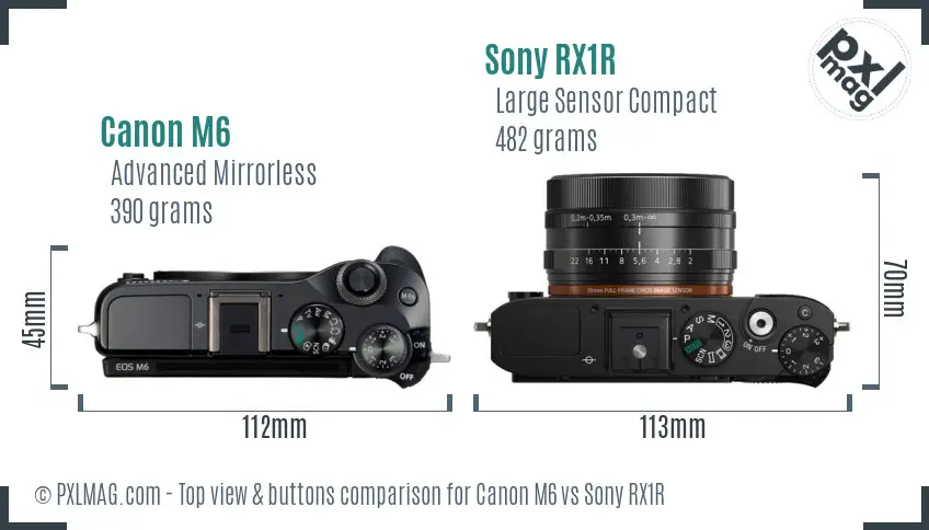Canon M6 vs Sony RX1R top view buttons comparison
