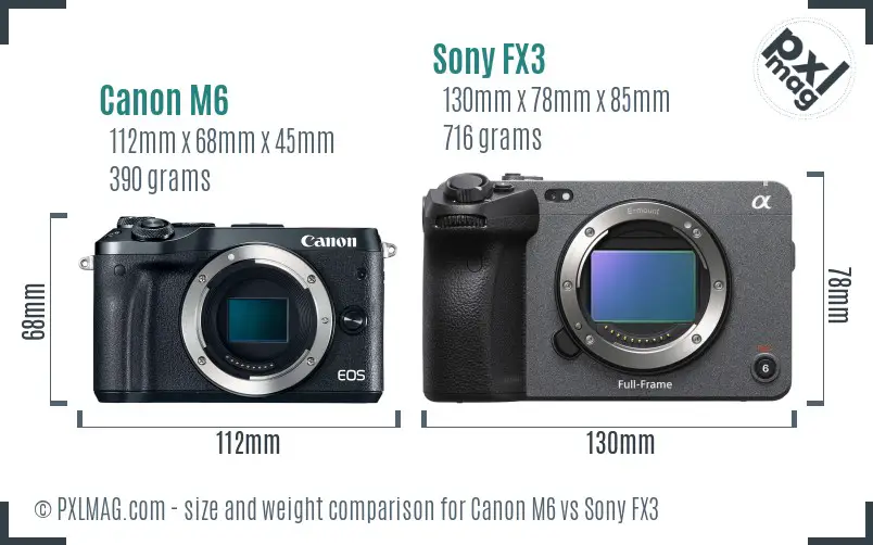 Canon M6 vs Sony FX3 size comparison