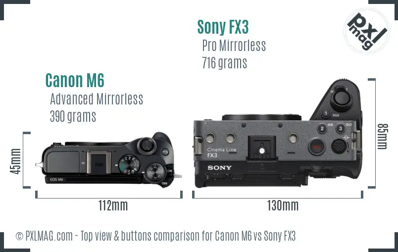 Canon M6 vs Sony FX3 top view buttons comparison
