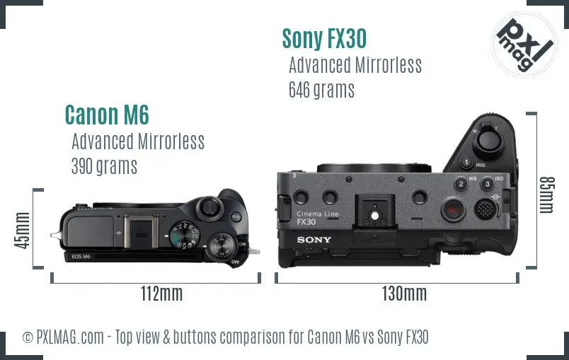 Canon M6 vs Sony FX30 top view buttons comparison