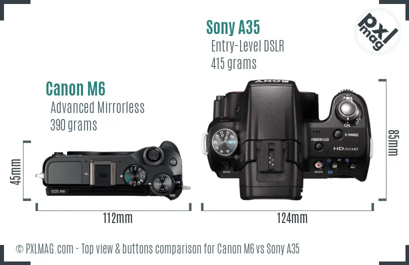 Canon M6 vs Sony A35 top view buttons comparison