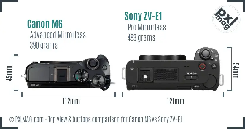 Canon M6 vs Sony ZV-E1 top view buttons comparison