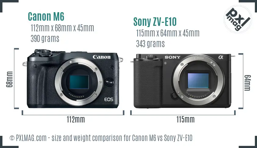 Canon M6 vs Sony ZV-E10 size comparison