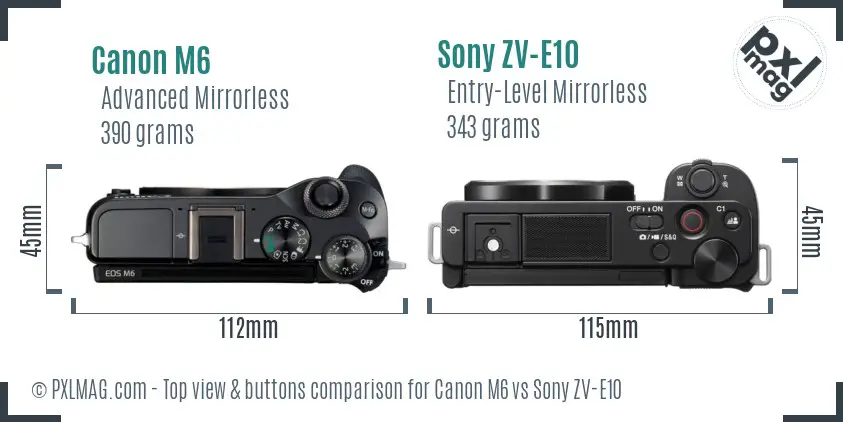 Canon M6 vs Sony ZV-E10 top view buttons comparison