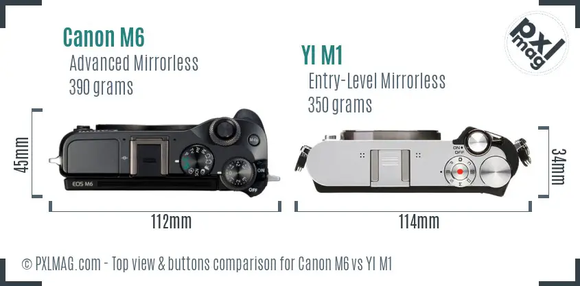 Canon M6 vs YI M1 top view buttons comparison