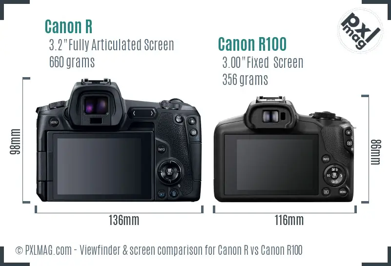 Canon R vs Canon R100 Screen and Viewfinder comparison