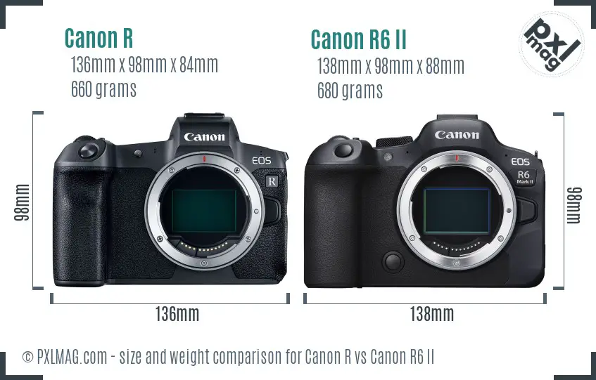 Canon R vs Canon R6 II size comparison