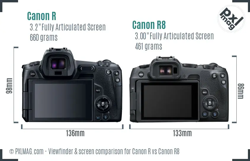 Canon R vs Canon R8 Screen and Viewfinder comparison