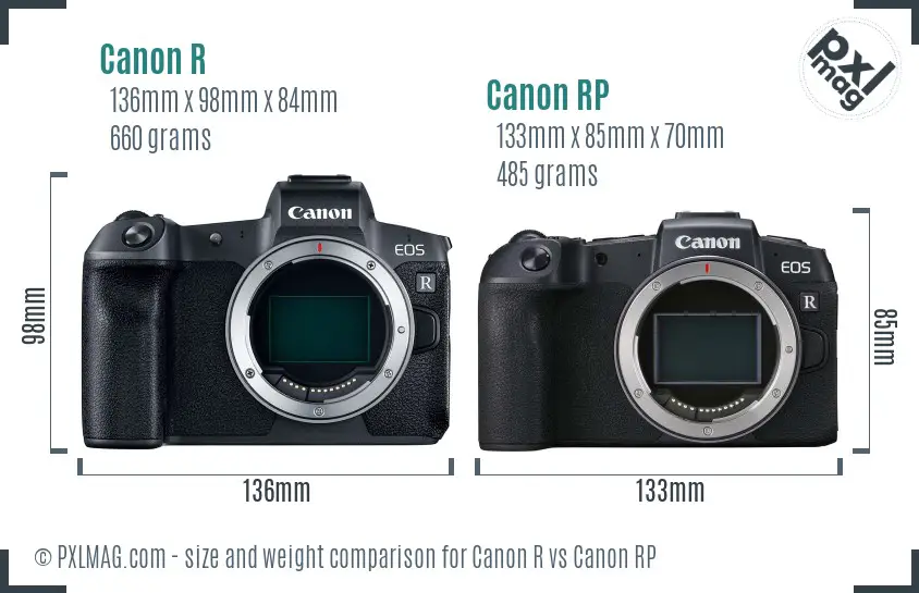 Canon R vs Canon RP size comparison