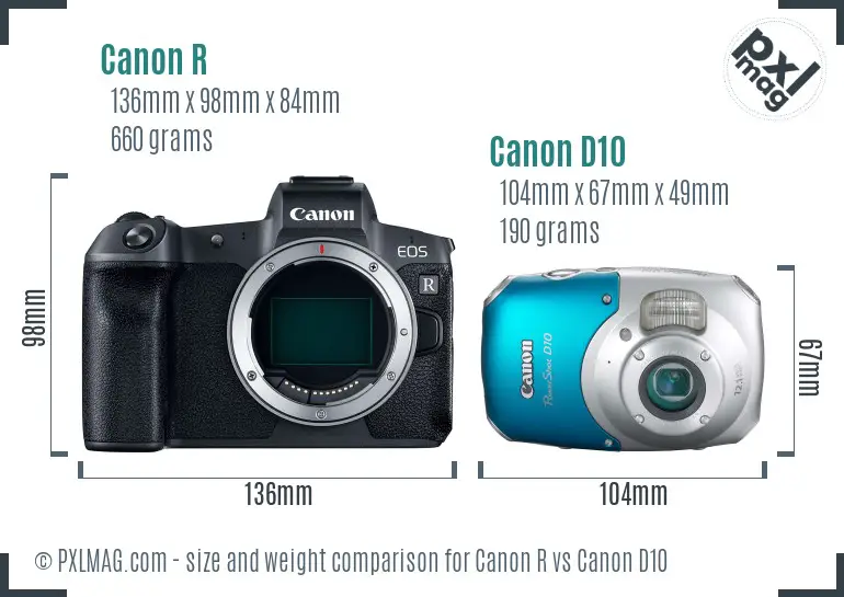 Canon R vs Canon D10 size comparison