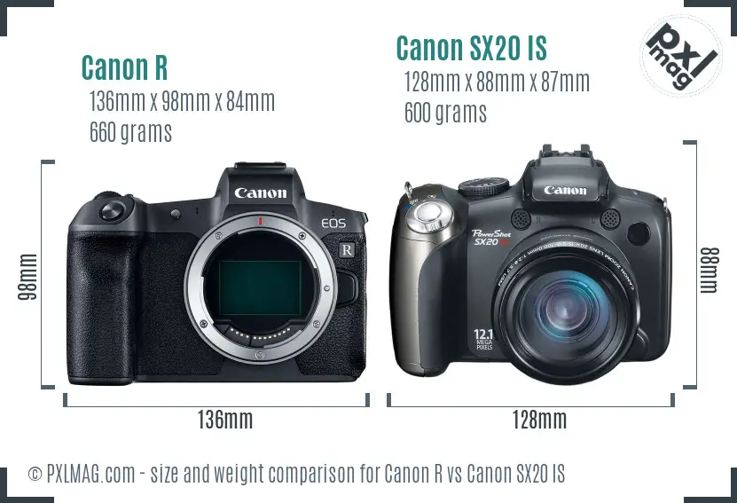 Canon R vs Canon SX20 IS size comparison