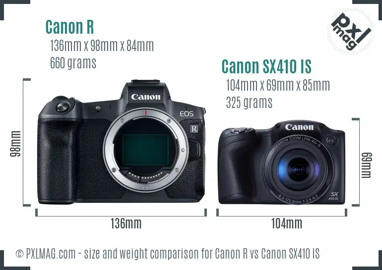 Canon R vs Canon SX410 IS size comparison