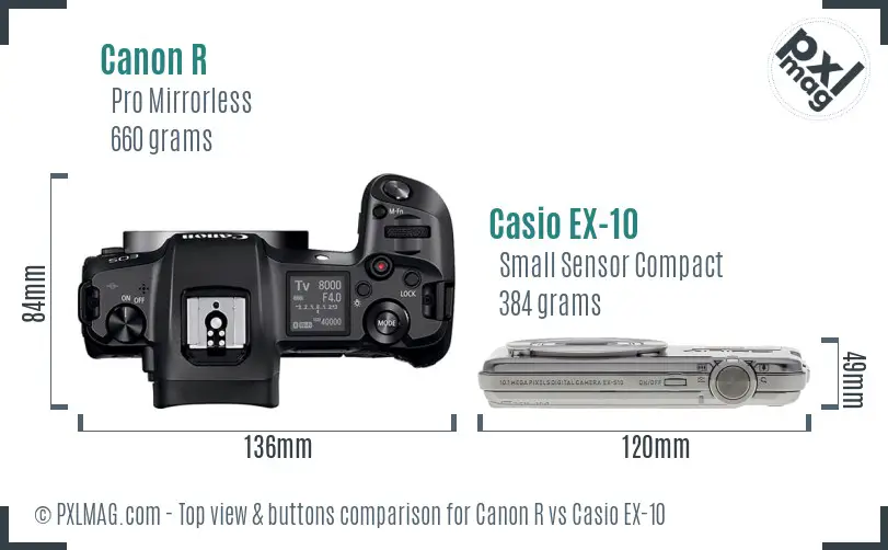 Canon R vs Casio EX-10 top view buttons comparison Canon R vs Casio EX-10 top view buttons comparison
