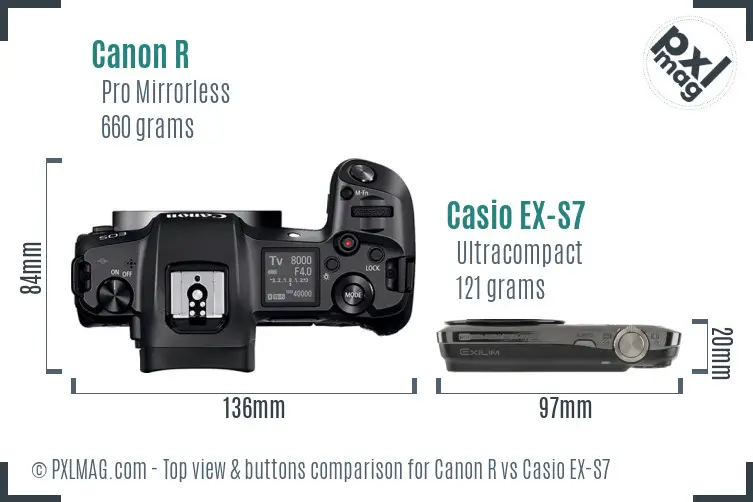 Canon R vs Casio EX-S7 top view buttons comparison
