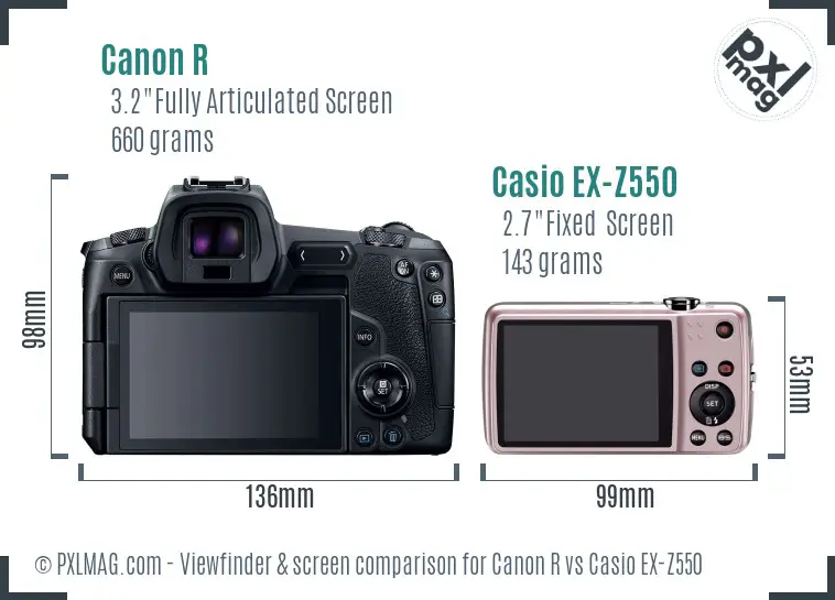 Canon R vs Casio EX-Z550 Screen and Viewfinder comparison