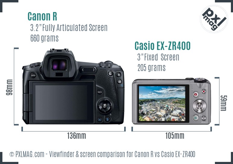 Canon R vs Casio EX-ZR400 Screen and Viewfinder comparison