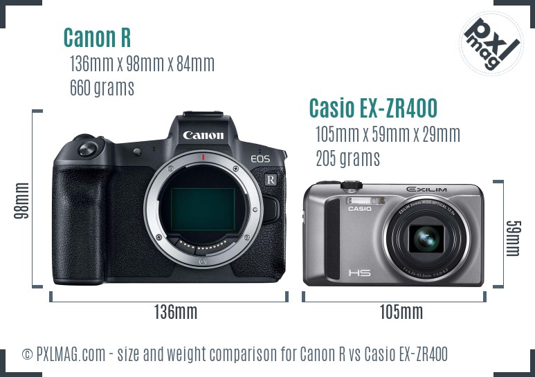 Canon R vs Casio EX-ZR400 size comparison