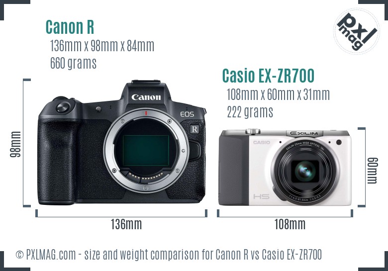 Canon R vs Casio EX-ZR700 size comparison