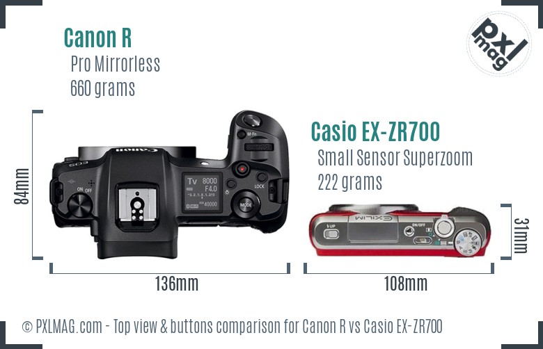 Canon R vs Casio EX-ZR700 top view buttons comparison