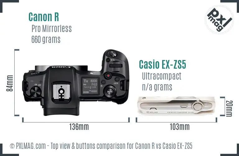 Canon R vs Casio EX-ZS5 top view buttons comparison