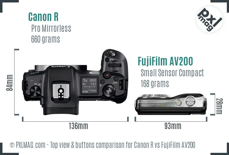 Canon R vs FujiFilm AV200 top view buttons comparison