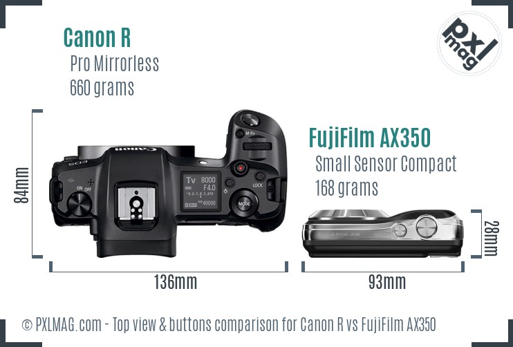 Canon R vs FujiFilm AX350 top view buttons comparison