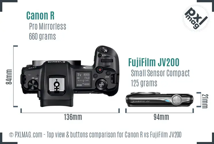 Canon R vs FujiFilm JV200 top view buttons comparison