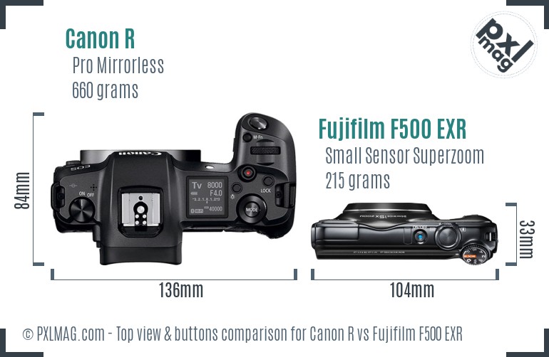 Canon R vs Fujifilm F500 EXR top view buttons comparison