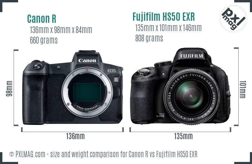 Canon R vs Fujifilm HS50 EXR size comparison Canon R vs Fujifilm HS50 EXR size comparison