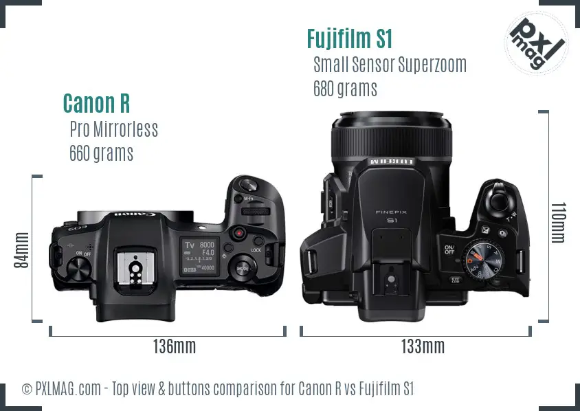 Canon R vs Fujifilm S1 top view buttons comparison