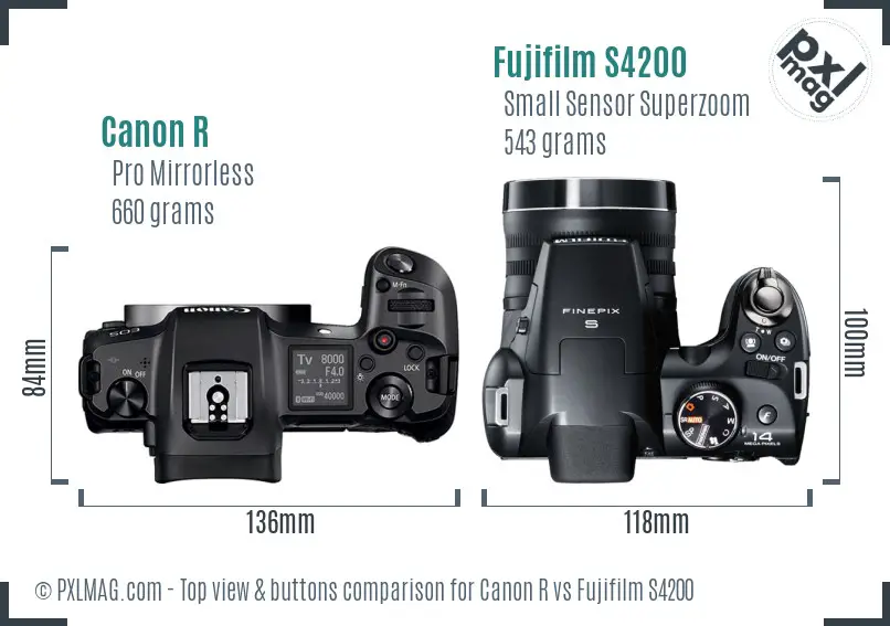 Canon R vs Fujifilm S4200 top view buttons comparison