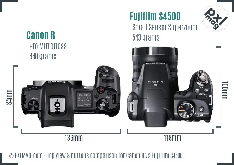 Canon R vs Fujifilm S4500 top view buttons comparison