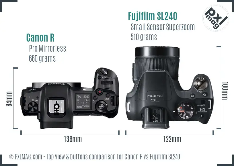 Canon R vs Fujifilm SL240 top view buttons comparison Canon R vs Fujifilm SL240 top view buttons comparison