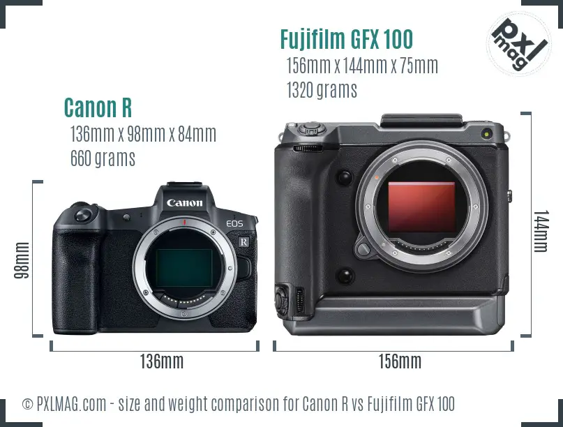 Canon R vs Fujifilm GFX 100 size comparison