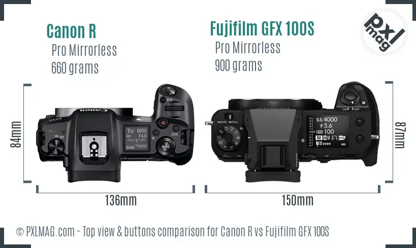 Canon R vs Fujifilm GFX 100S top view buttons comparison