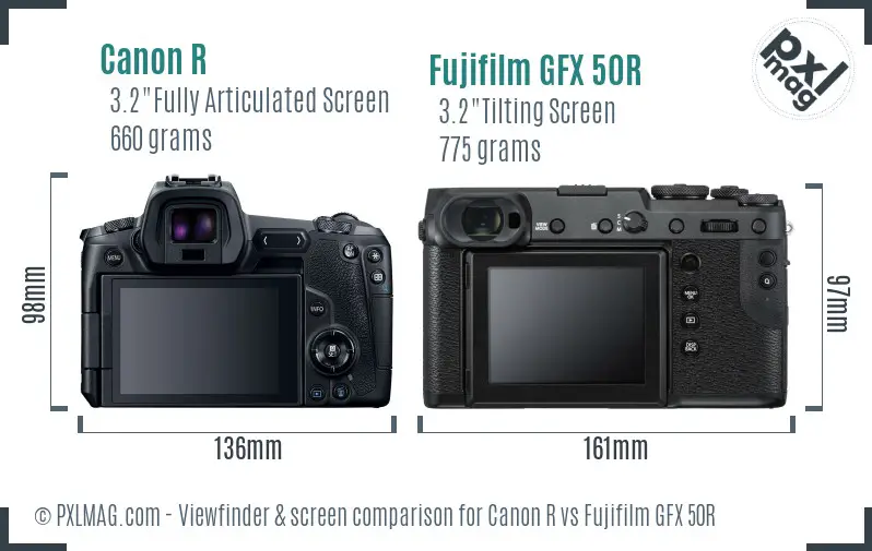 Canon R vs Fujifilm GFX 50R Screen and Viewfinder comparison