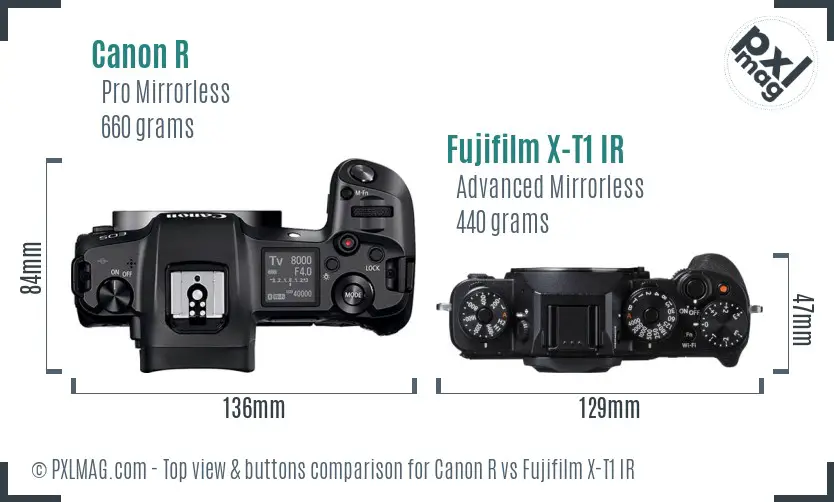 Canon R vs Fujifilm X-T1 IR top view buttons comparison