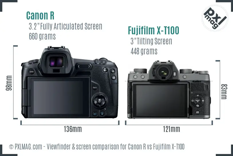 Canon R vs Fujifilm X-T100 Screen and Viewfinder comparison