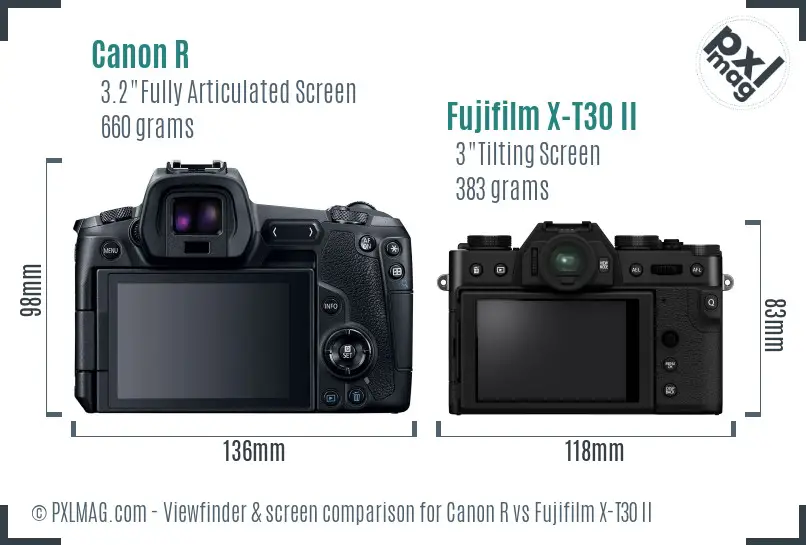 Canon R vs Fujifilm X-T30 II Screen and Viewfinder comparison