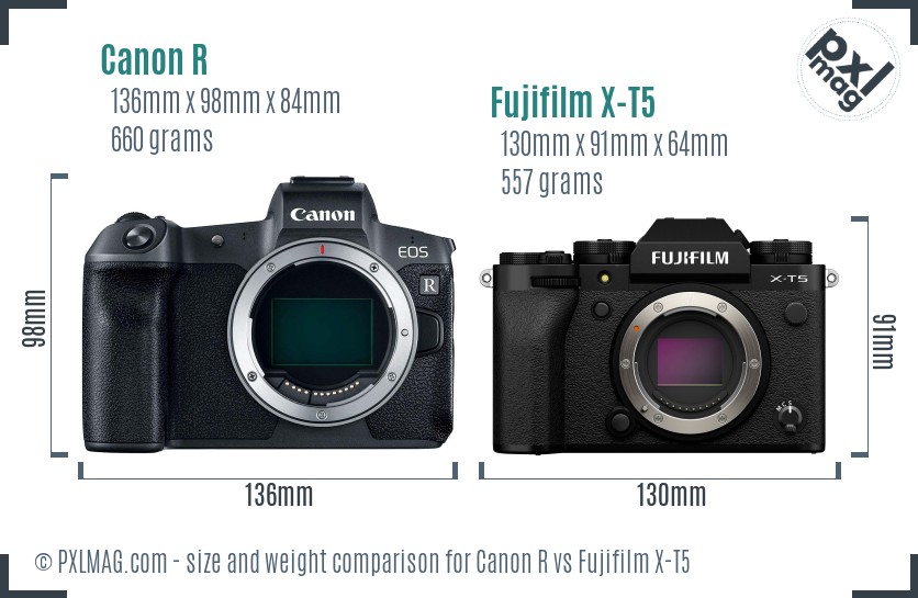 Canon R vs Fujifilm X-T5 size comparison