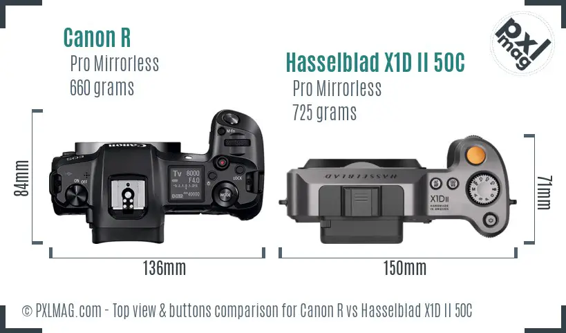 Canon R vs Hasselblad X1D II 50C top view buttons comparison