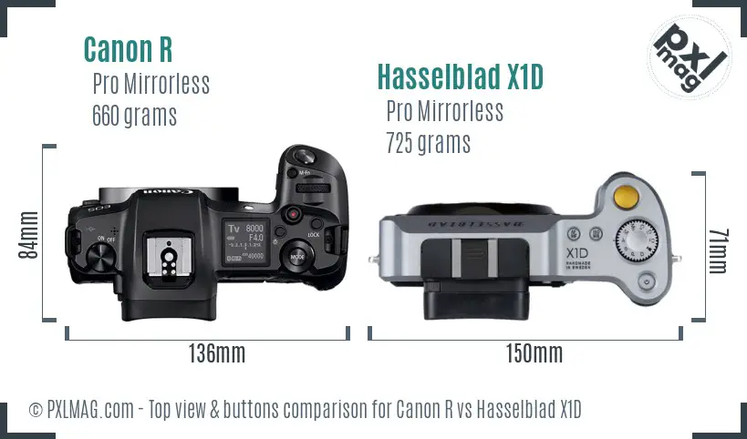 Canon R vs Hasselblad X1D top view buttons comparison