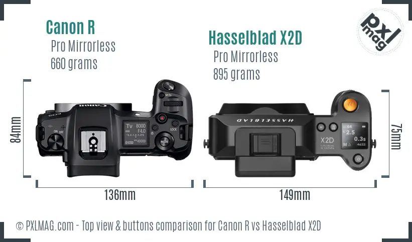 Canon R vs Hasselblad X2D top view buttons comparison