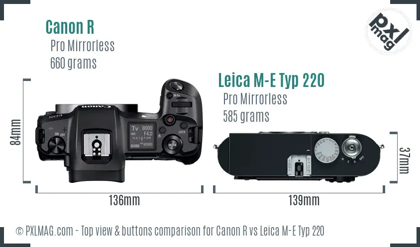Canon R vs Leica M-E Typ 220 top view buttons comparison